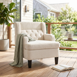 Upholstered Wingback Accent Chair, Mid-Century Modern Tufted Armchair Reading Chair Sofa Chair with Solid Wood Legs