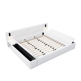Queen Size Teddy Fleece Upholstered Platform Bed Frame with Side Hidden Storage & Adjustable LED Reading Lights for Kids/Teens/Adults
