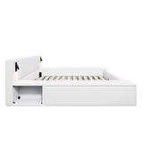 Queen Size Teddy Fleece Upholstered Platform Bed Frame with Side Hidden Storage & Adjustable LED Reading Lights for Kids/Teens/Adults