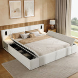 Queen Size Teddy Fleece Upholstered Platform Bed Frame with Side Hidden Storage & Adjustable LED Reading Lights for Kids/Teens/Adults