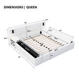 Queen Size Teddy Fleece Upholstered Platform Bed Frame with Side Hidden Storage & Adjustable LED Reading Lights for Kids/Teens/Adults
