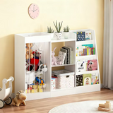 Kids Bookshelf and Toy Storage, 3-Tier Baby Sling Bookcase with Stuffed Animal Organizer, Toddler Montessori Bookshelf, White