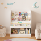Kids Bookshelf, Wooden Book Display Shelf with Open Storage, Toddler Children's Bookcase Organizer for Nursery, Playroom & Bedroom, White