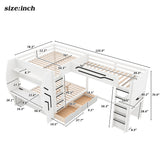 3-in-1 Full & Twin Gaming Bunk Bed w/ Desks, LED Lights, Charging Station, Drawers & Pegboard, Multi-User L-Shaped Loft Bed Frame