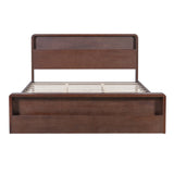 King Size Platform Bed Frame with Open Storage Headboard & Footboard, Solid Pine Wood Bed Frame, Mid-Century Modern Style