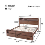 King Size Platform Bed Frame with Open Storage Headboard & Footboard, Solid Pine Wood Bed Frame, Mid-Century Modern Style