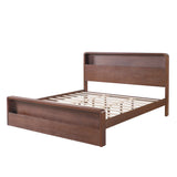 King Size Platform Bed Frame with Open Storage Headboard & Footboard, Solid Pine Wood Bed Frame, Mid-Century Modern Style