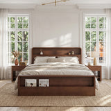 King Size Platform Bed Frame with Open Storage Headboard & Footboard, Solid Pine Wood Bed Frame, Mid-Century Modern Style