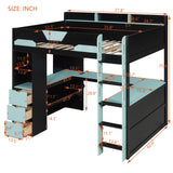 Full Size LED Loft Bed with U-Shaped Desk, USB Ports & 3 Drawers Gaming Bed Frame for Teens/Adults