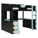 Full Size LED Loft Bed with U-Shaped Desk, USB Ports & 3 Drawers Gaming Bed Frame for Teens/Adults