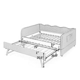 Full Size Gingham Daybed, 3‑in‑1 Upholstered Sofa Bed with Wave Backrest, Trundle & Side Pocket for Bedroom, Living Room