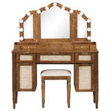 Makeup Vanity Desk Dressing Table with Tri-Fold Mirror, LED Hollywood Bulbs, Drawers & Charging Station, Bedroom Vanity Table