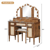 Makeup Vanity Desk Dressing Table with Tri-Fold Mirror, LED Hollywood Bulbs, Drawers & Charging Station, Bedroom Vanity Table