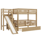Twin over Twin Bunk Bed, Wood Bed Frame with Storage Staircase, Slide and Trundle