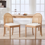 Upholstered Dining Chairs Set of 2, Farmhouse Armless Chairs with Rattan Back & Wood Legs for Dining Room, Kitchen, Living Room