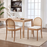 Upholstered Dining Chairs Set of 2, Farmhouse Armless Chairs with Rattan Back & Wood Legs for Dining Room, Kitchen, Living Room