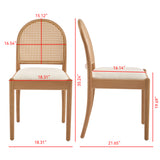 Upholstered Dining Chairs Set of 2, Farmhouse Armless Chairs with Rattan Back & Wood Legs for Dining Room, Kitchen, Living Room