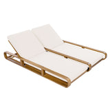 Patio Double Chaise Lounge with Adjustable Back&Water-Resistant Cushions, Weather-Resistant Outdoor Recliner Daybed, Teak&Cream