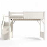 Full Size Loft Bed with Wardrobe, Beside Shelf, Staircase, Slide & Full-length Guardrails, Beige