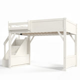 Full Size Loft Bed with Wardrobe, Beside Shelf, Staircase, Slide & Full-length Guardrails, Beige