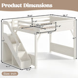 Full Size Loft Bed with Wardrobe, Beside Shelf, Staircase, Slide & Full-length Guardrails, Beige