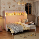 Twin XL House Bed with Trundle, Tent Canopy & LED Light, Kids Floor Bed Frame, Montessori Wood Bed