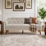 3-Seater Sofa, Tufted Upholstered Couch with Curved Armrests & Rubber Wood Legs, Mid-Century Modern Comfy Sofa