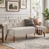 3-Seater Sofa, Tufted Upholstered Couch with Curved Armrests & Rubber Wood Legs, Mid-Century Modern Comfy Sofa
