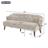 3-Seater Sofa, Tufted Upholstered Couch with Curved Armrests & Rubber Wood Legs, Mid-Century Modern Comfy Sofa