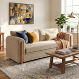3-Seater Upholstered Sofa Couch, Chenille Accent Sofa with Curved Armrests & Rubber Wood Frame, Comfy Modern Couch