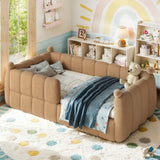 Twin Kids Floor Bed with Safety Rails, Soft Upholstered Montessori Bed Frame, Low Montessori Toddler Bed