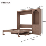 Queen Murphy Bed with Desk, 3 Drawers, Storage Shelf, Closet Rod & LED Light, Space-Saving Wall Bed Cabinet