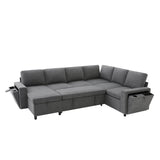 U-Shaped Convertible Sectional Sofa Bed with Storage, USB Ports & Cup Holders, 7-Seater Chenille Sleeper Couch