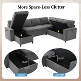 U-Shaped Convertible Sectional Sofa Bed with Storage, USB Ports & Cup Holders, 7-Seater Chenille Sleeper Couch