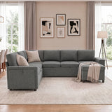 U-Shaped Convertible Sectional Sofa Bed with Storage, USB Ports & Cup Holders, 7-Seater Chenille Sleeper Couch