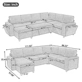 U-Shaped Convertible Sectional Sofa Bed with Storage, USB Ports & Cup Holders, 7-Seater Chenille Sleeper Couch