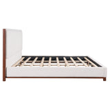 King Upholstered Platform Bed Frame with Headboard, White & Walnut