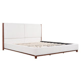 King Upholstered Platform Bed Frame with Headboard, White & Walnut