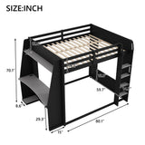 Queen Size Wooden Gaming Bunk Bed with Desk, USB Ports & LED Light, Gamer Loft Bed Frame with PC Space