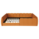 Full Size Velvet Upholstered Floor Bed with Safety Guardrails, Low Profile Montessori Bed Frame, Soft Platform Bed