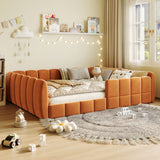 Full Size Velvet Upholstered Floor Bed with Safety Guardrails, Low Profile Montessori Bed Frame, Soft Platform Bed