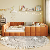 Full Size Velvet Upholstered Floor Bed with Safety Guardrails, Low Profile Montessori Bed Frame, Soft Platform Bed