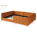 Full Size Velvet Upholstered Floor Bed with Safety Guardrails, Low Profile Montessori Bed Frame, Soft Platform Bed
