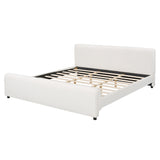 King Upholstered Platform Bed Frame with Rounded Headboard & Footboard, Modern Minimalist Bed, White