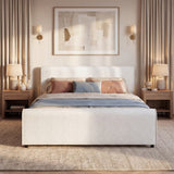 King Upholstered Platform Bed Frame with Rounded Headboard & Footboard, Modern Minimalist Bed, White
