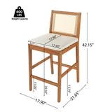 Set of 2 Outdoor Bar Stools with Cushion, Weather-resistant Patio Dining Chairs Indoor Counter Height Stools, Teak