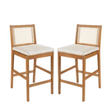 Set of 2 Outdoor Bar Stools with Cushion, Weather-resistant Patio Dining Chairs Indoor Counter Height Stools, Teak