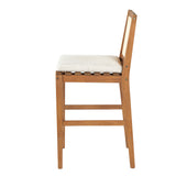 Set of 2 Outdoor Bar Stools with Cushion, Weather-resistant Patio Dining Chairs Indoor Counter Height Stools, Teak