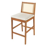 Set of 2 Outdoor Bar Stools with Cushion, Weather-resistant Patio Dining Chairs Indoor Counter Height Stools, Teak