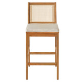 Set of 2 Outdoor Bar Stools with Cushion, Weather-resistant Patio Dining Chairs Indoor Counter Height Stools, Teak